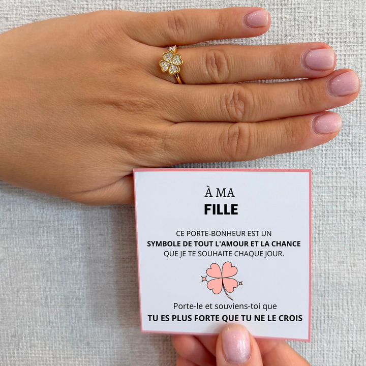 À Ma Fille - Bague Trèfle Porte-Bonheur I Anti-Stress Rotative I Ajustable