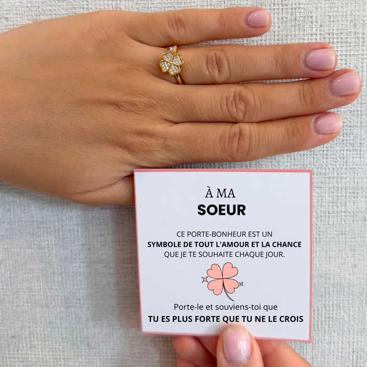 À Ma Soeur - Bague Trèfle Porte-Bonheur I Anti-Stress Rotative I Ajustable